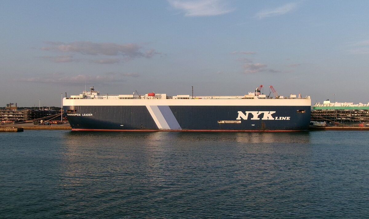 Vehicle carrier ship alongside the quay at a port